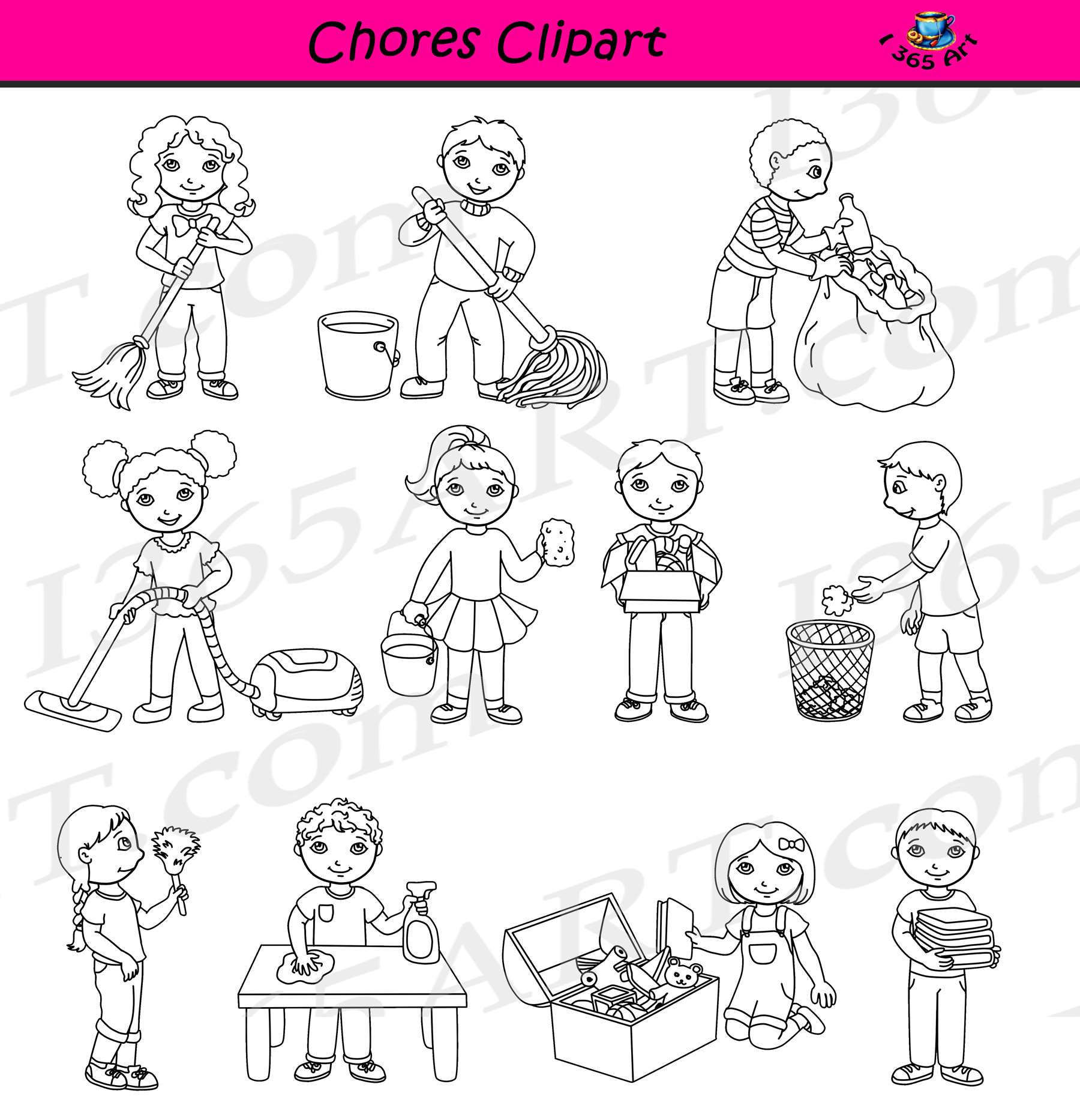 kids cleaning up classroom clipart