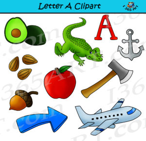 Letter A Objects Clipart - Learning The Alphabets - Commercial Clipart