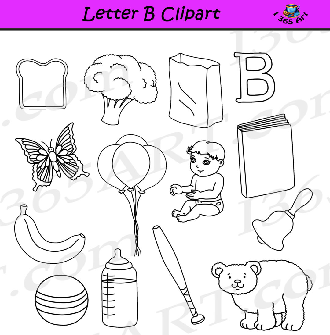 Letter B Clipart Objects – Learning The Alphabets – Commercial Clipart