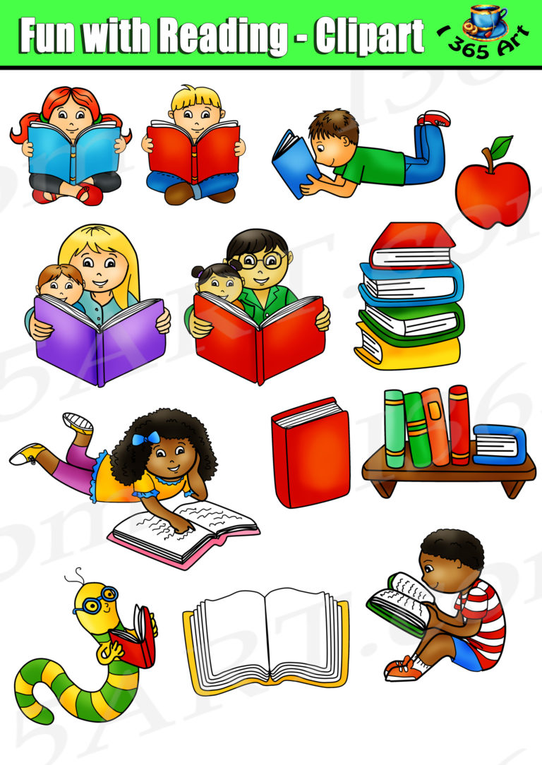 Reading Kids Clipart Set, Reading Fun Graphics - Clipart 4 School