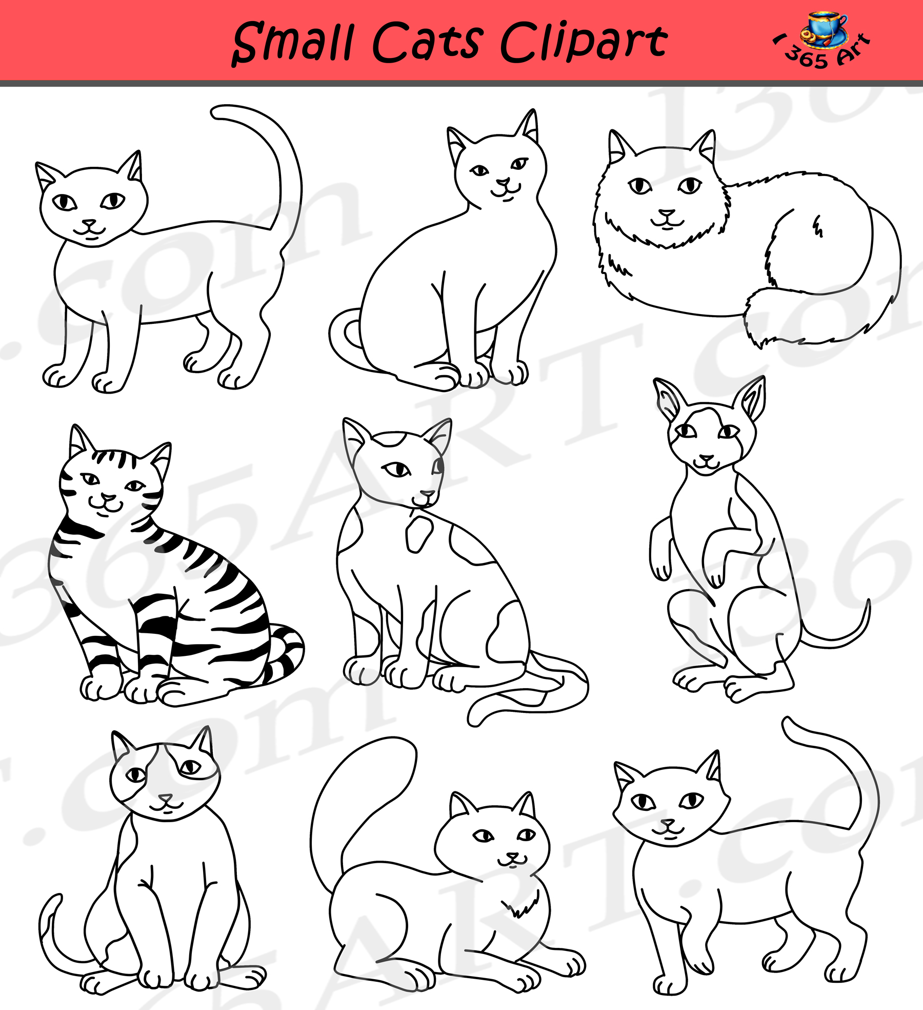 cats clipart black and white