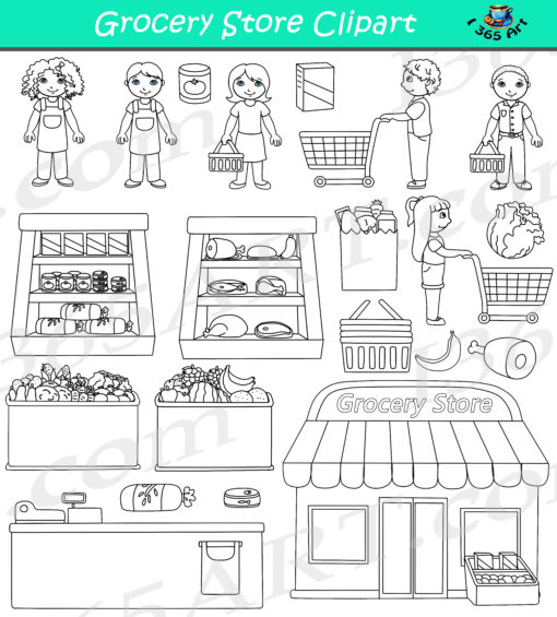 Grocery Store Clipart Black and White