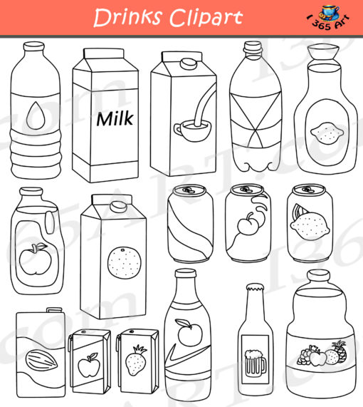 Drinks Clipart Black and White