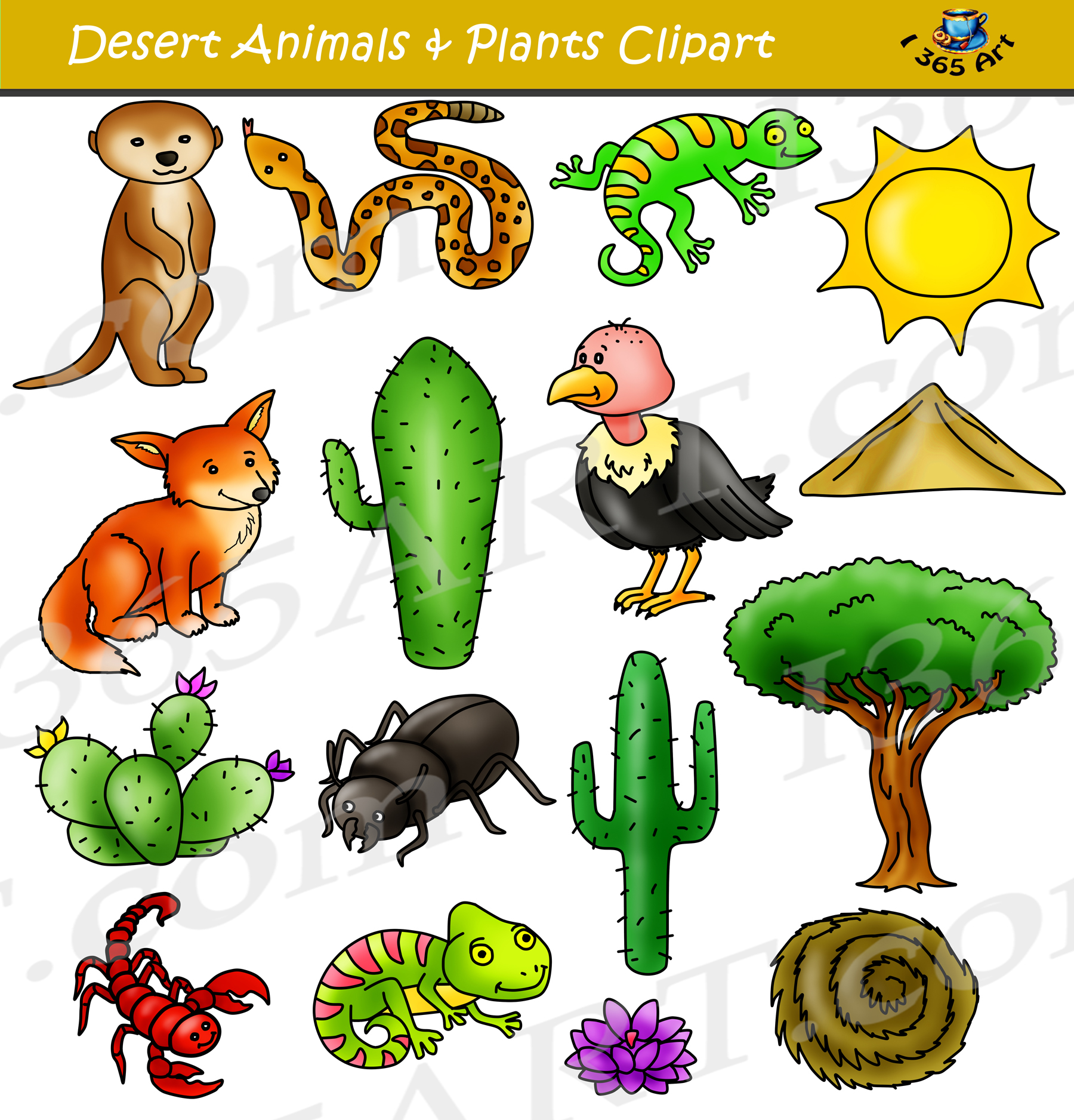 Desert Clipart - Desert Animals and Terrain Clip Art - School Clipart