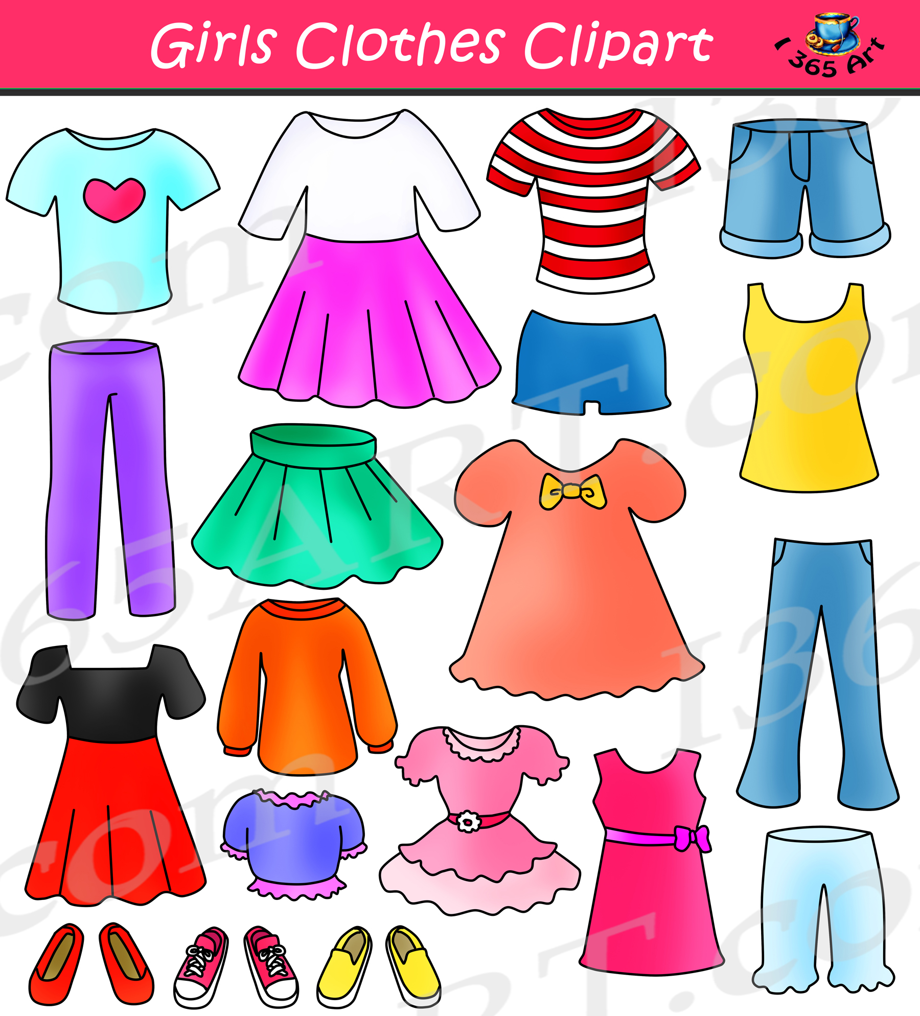 Girls Clothes Clipart Set Dress Up Clip Art - School Clipart