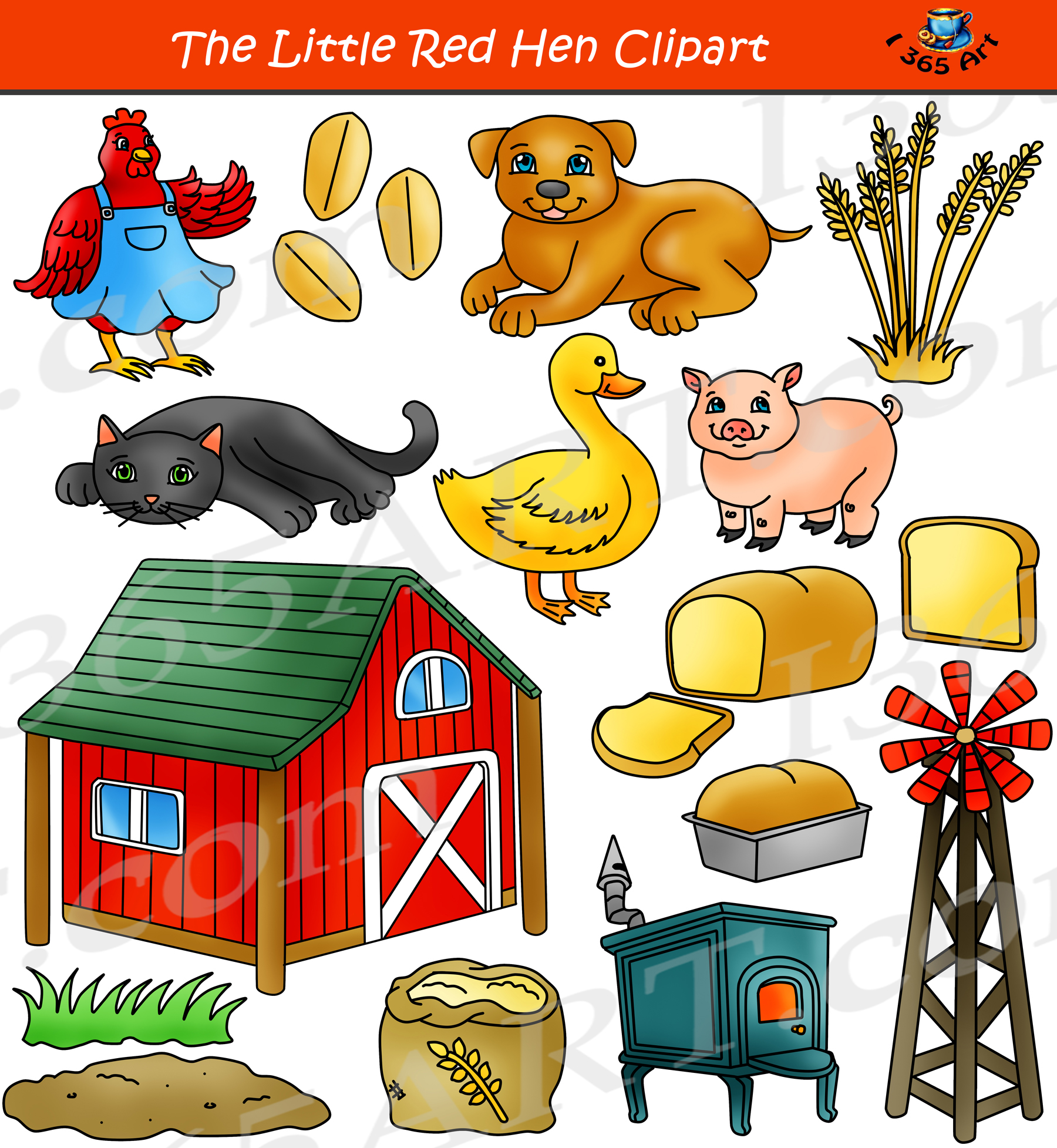 The Little Red Hen Clipart Set Children's Story Clip Art - School Clipart