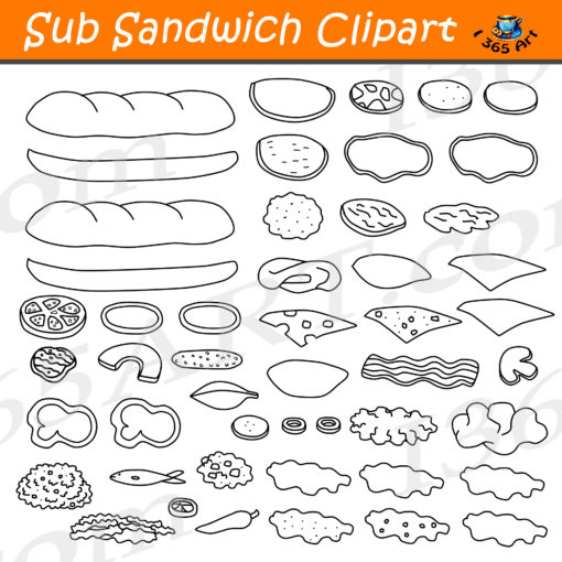 sub sandwich clipart black and white
