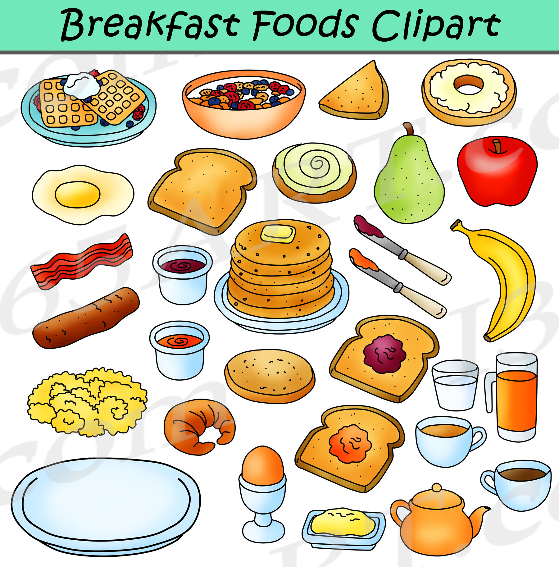 Breakfast Foods Clipart Bundle - Breakfast Clipart ...