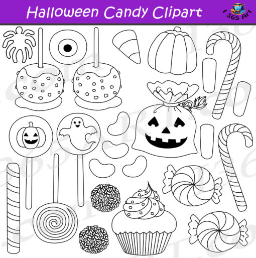 Halloween Candy Clipart Black and White