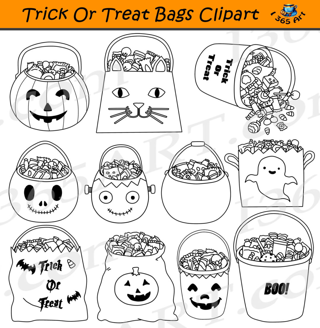 Trick Or Treat Bags Clipart Halloween Set - Clipart 4 School