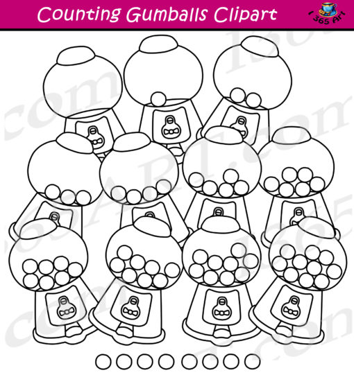 counting gumballs clipart black and white