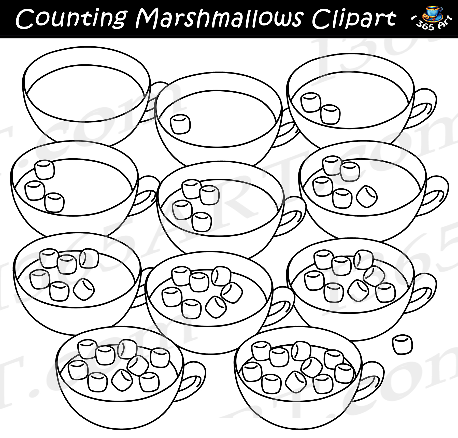 hot chocolate with marshmallow clipart black and white