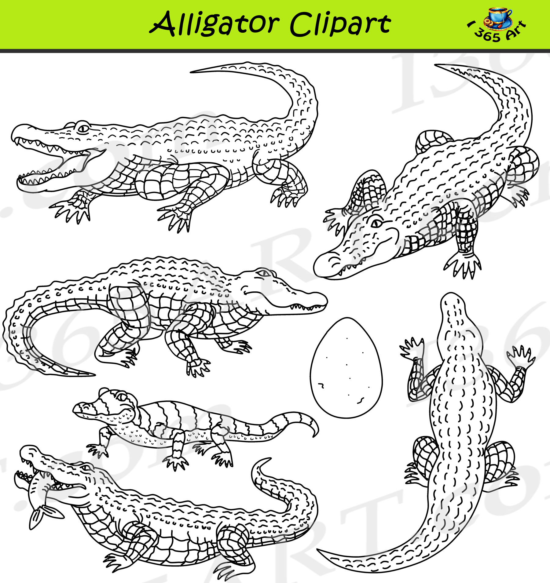 crocodile clip art black and white