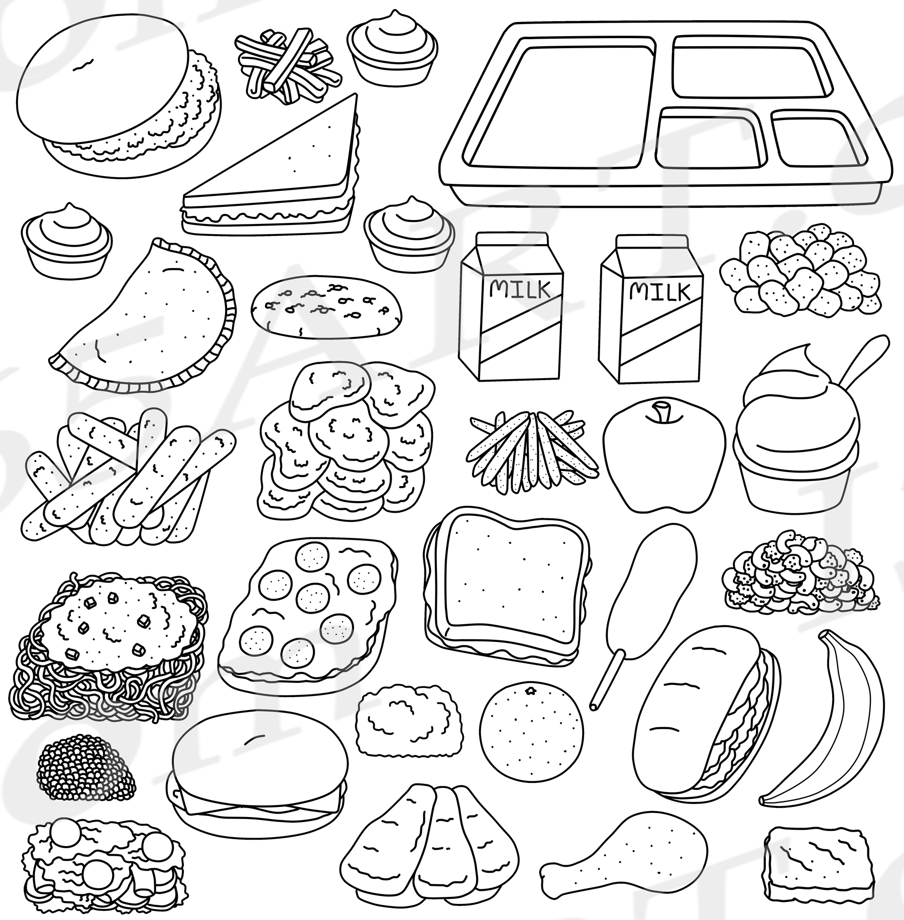 healthy lunch clipart black and white