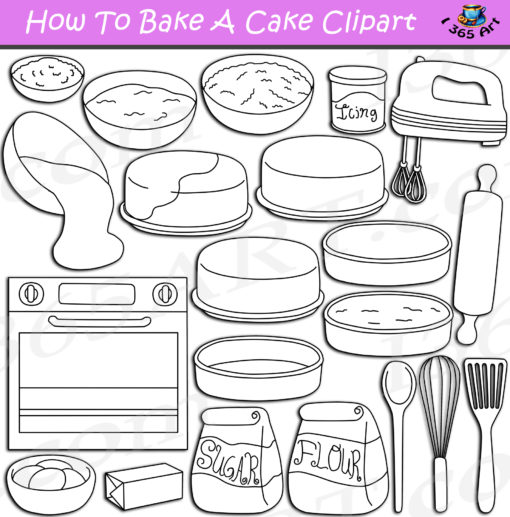 How to bake a cake clipart black and white