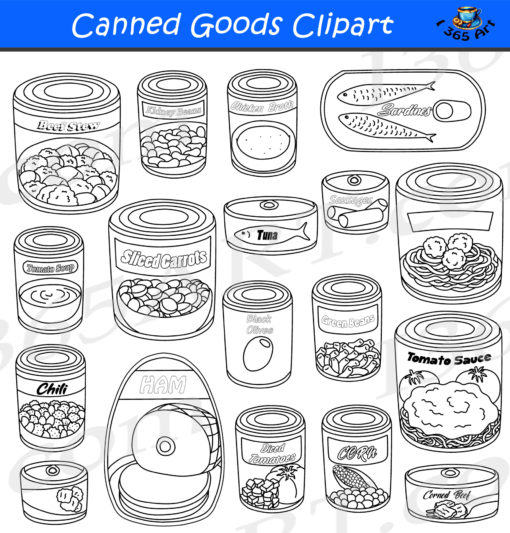 Canned goods clipart black and white