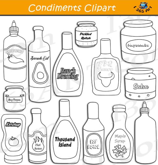 Condiments clipart black and white