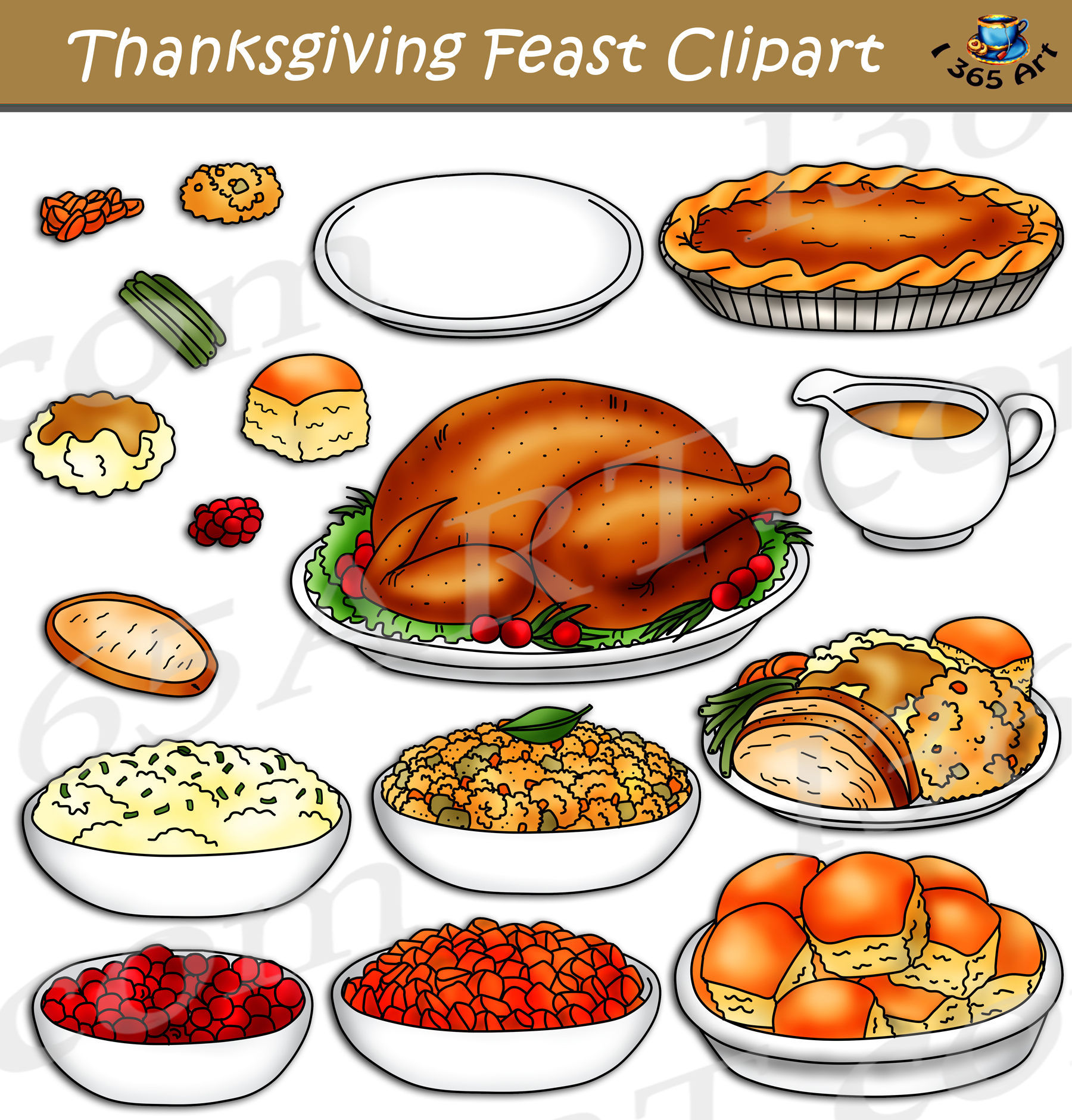 Thanksgiving Feast Clip Art Black And White