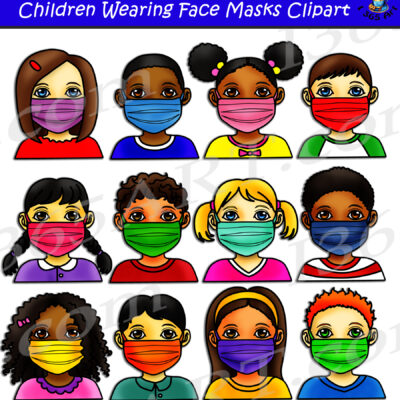 Kids Wearing Face Masks Clipart