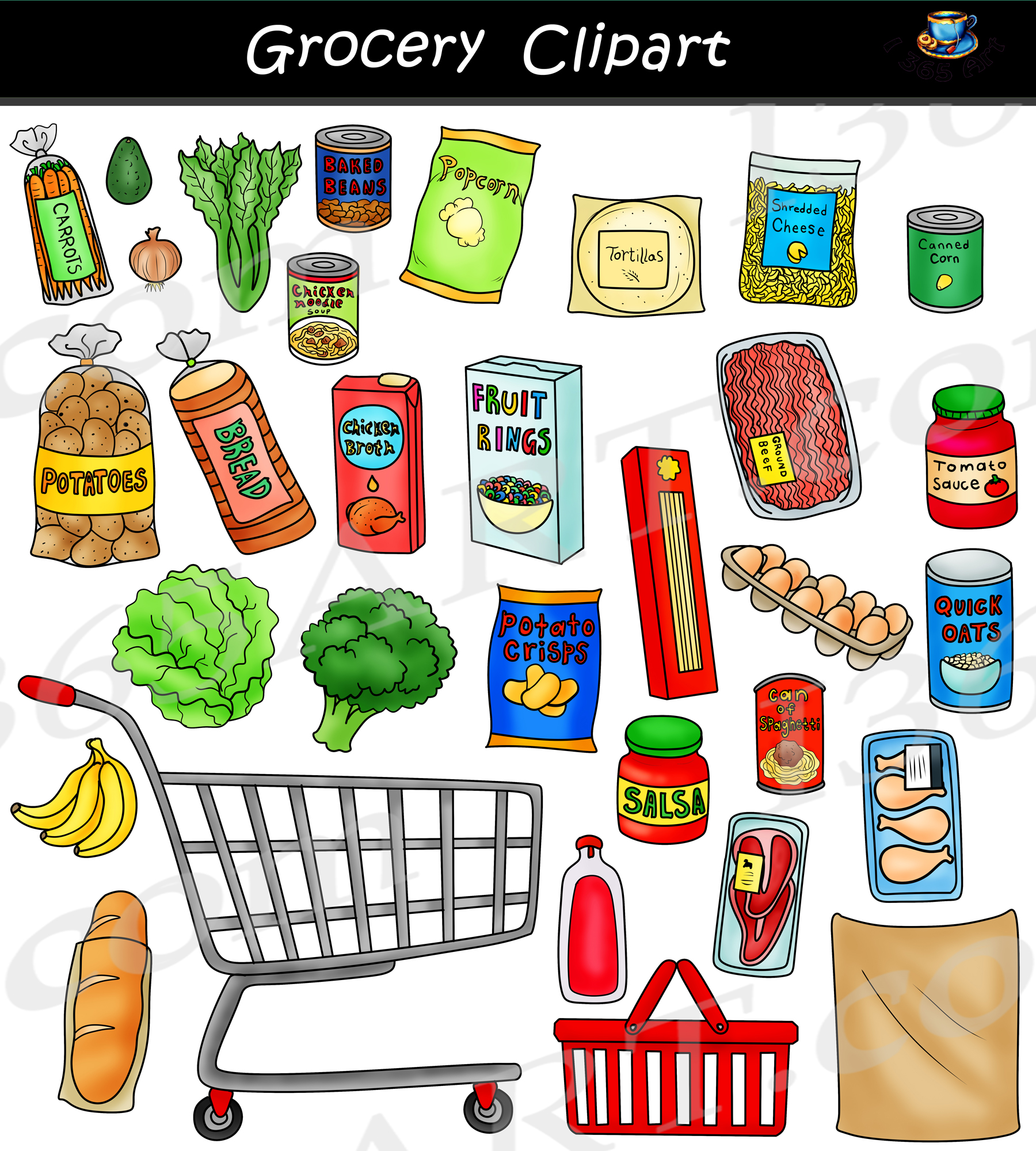 Grocery Shopping Cart Clipart Set Download Clipart School | lupon.gov.ph