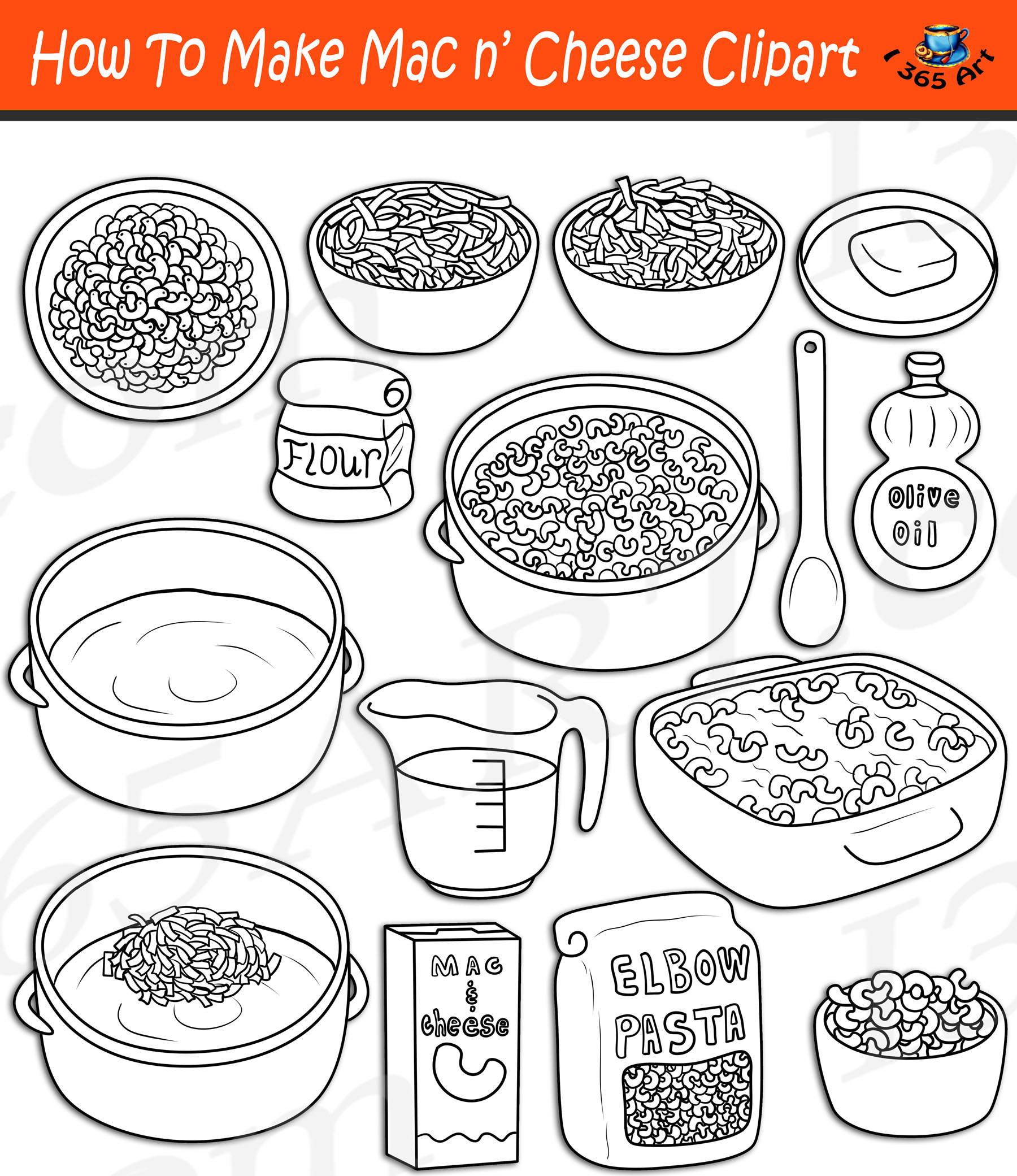mac and cheese clip art black and white