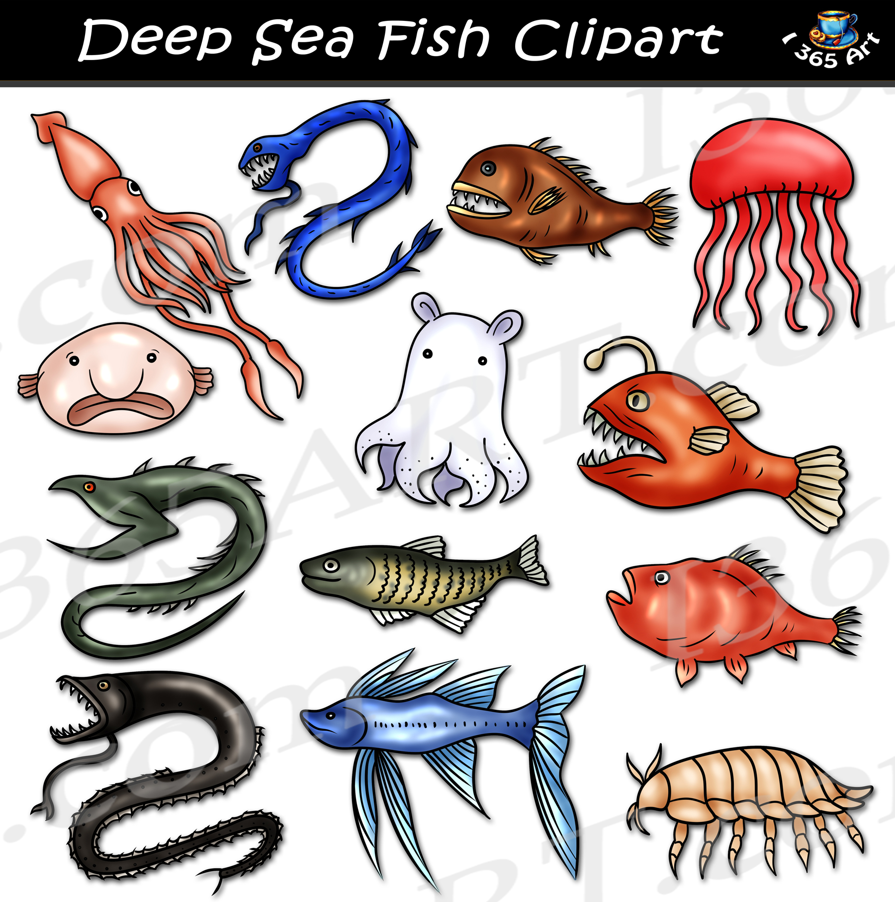Deep Sea Fish Clipart Set Download - Clipart 4 School