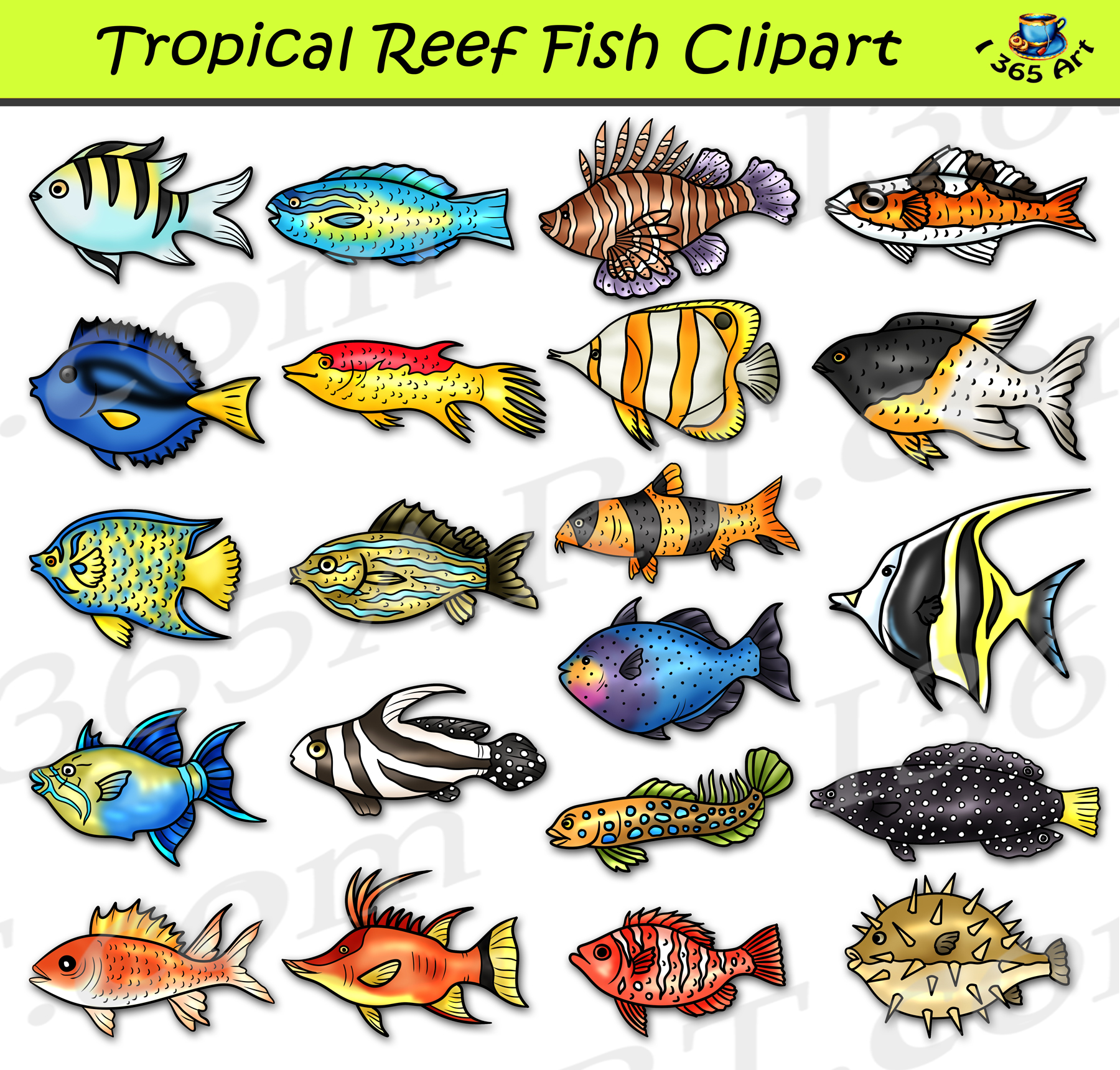 Tropical Reef Fish Clipart Set Download