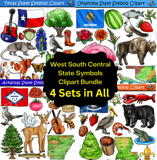 West South Central State Symbols Clipart