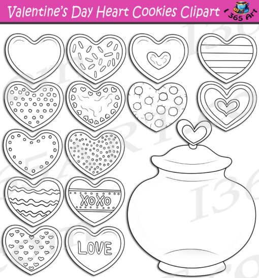 Valentine's Day Heart Cookies Clipart Set Download - Image 2