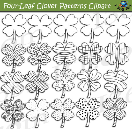 Abstract Four Leaf Clovers Clipart Set Download - Image 2
