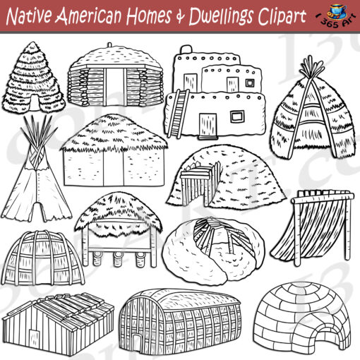 Native American Houses & Dwellings Clipart Set Download - Image 2