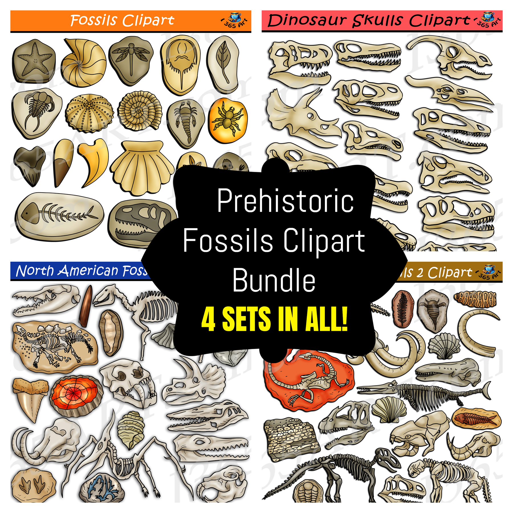Prehistoric Fossils Clipart Bundle