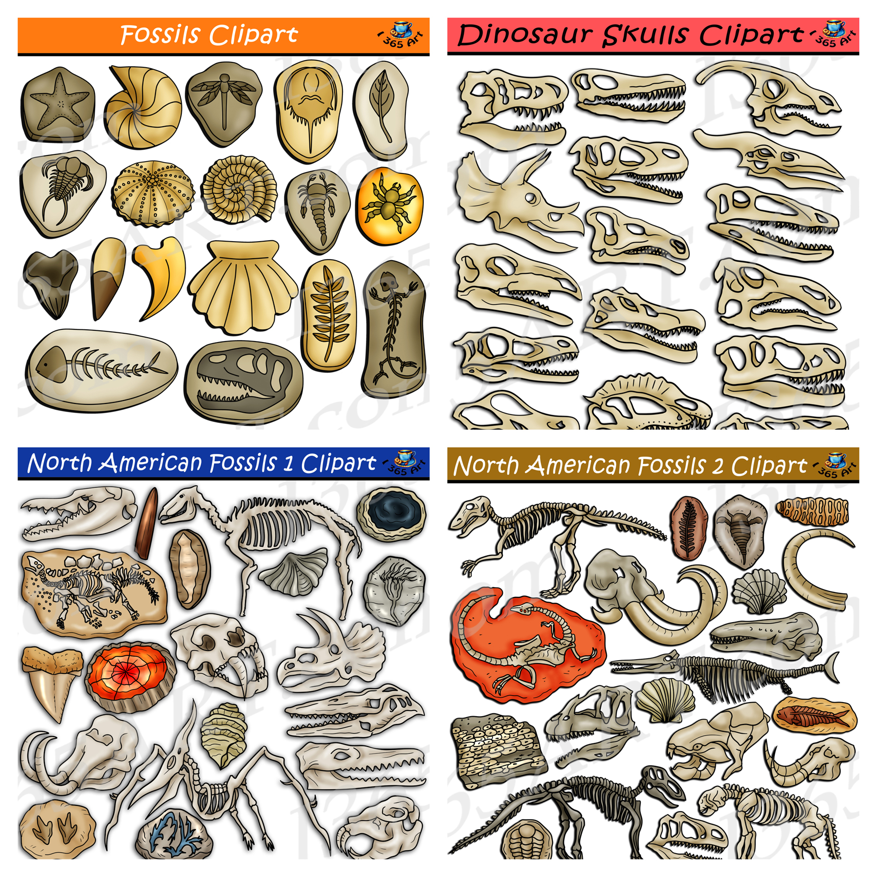 Prehistoric Fossils Clipart Bundle