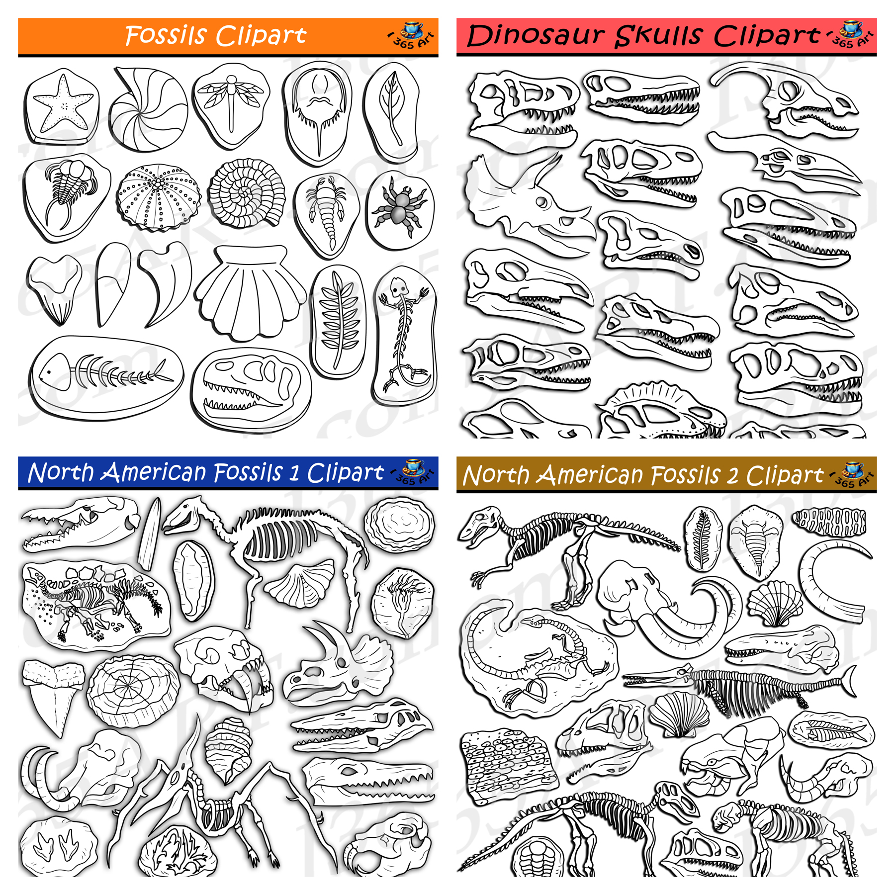 Prehistoric Fossils Clipart Bundle